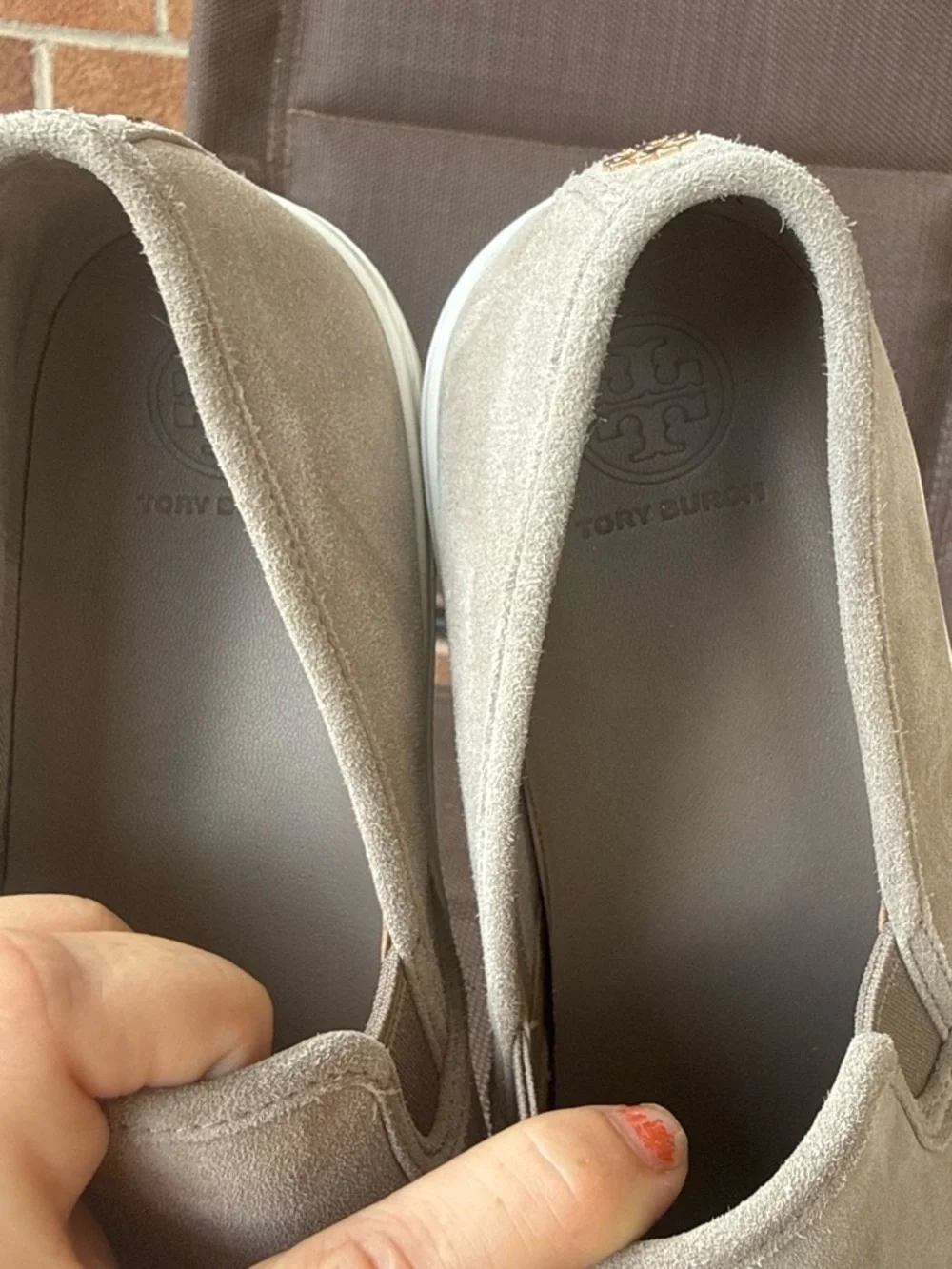 Women’s Tory Burch Slip-On Suede Casual Shoes - Taupe